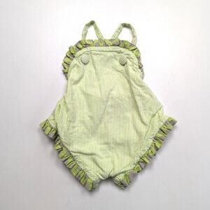 Fireflies & Fairytales Sunsuit Baby Girls Size 6m Green Pinstripe Boutique